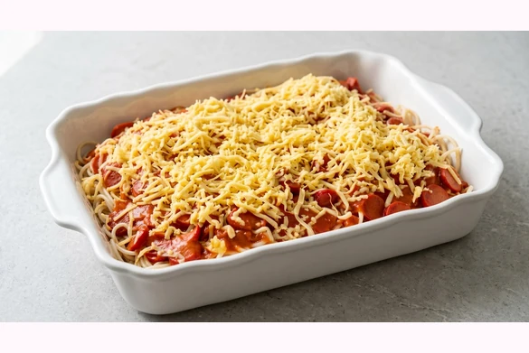 Filipino-style spaghetti party tray from The Supreme Ice Cream Shoppe, Winnipeg