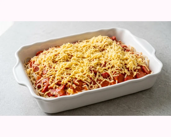 Filipino-style spaghetti tray from The Supreme Ice Cream Shoppe, Winnipeg